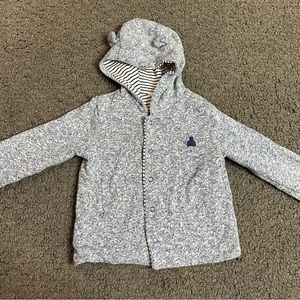 Baby Gap Bear Reversible Striped Hooded Cardigan Jacket Blue Size 3-6M